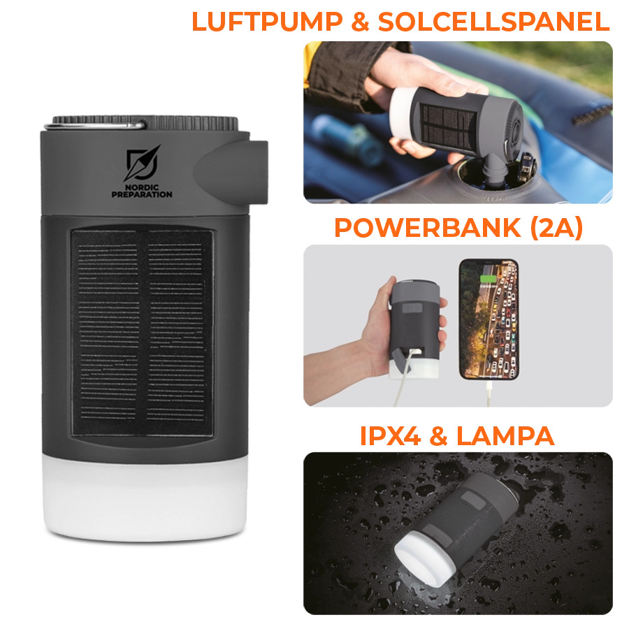 Elektrisk luftpump med powerbank och lampa (överskottsvara, klass 1)