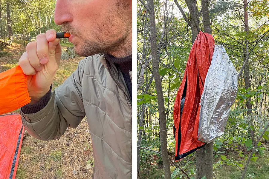 Nödsovsäck med nödvisselpipa