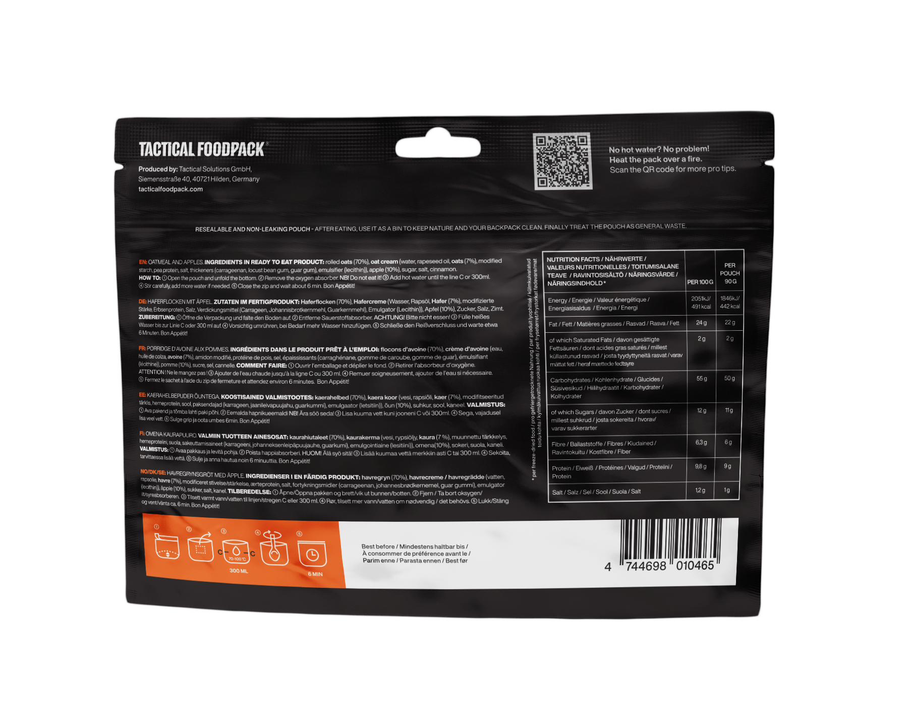 Tactical Foodpack Oatmeal and Apples (with oat cream)