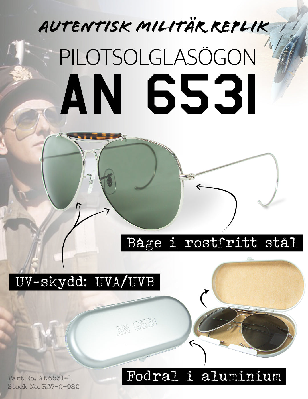 Pilotsolglasögon AN 6531 (överskottsvara klass 1)