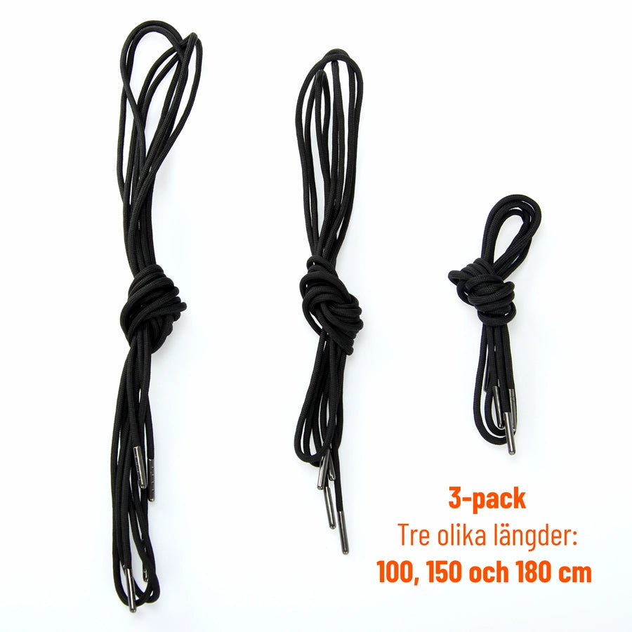 Skosnöre paracord 3-pack - 3 storlekar: 100, 150 och 180 cm (överskottsvara, klass 1)