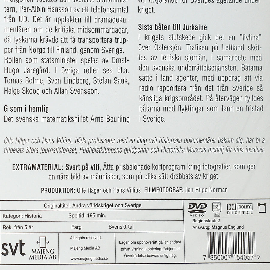 Andra världskriget och Sverige. Speltid: 195 min
