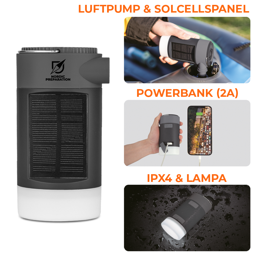 Elektrisk luftpump med powerbank och lampa