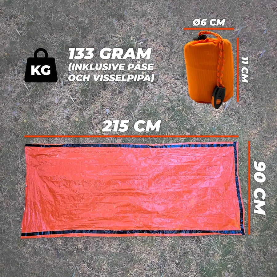 Nödsovsäck med nödvisselpipa