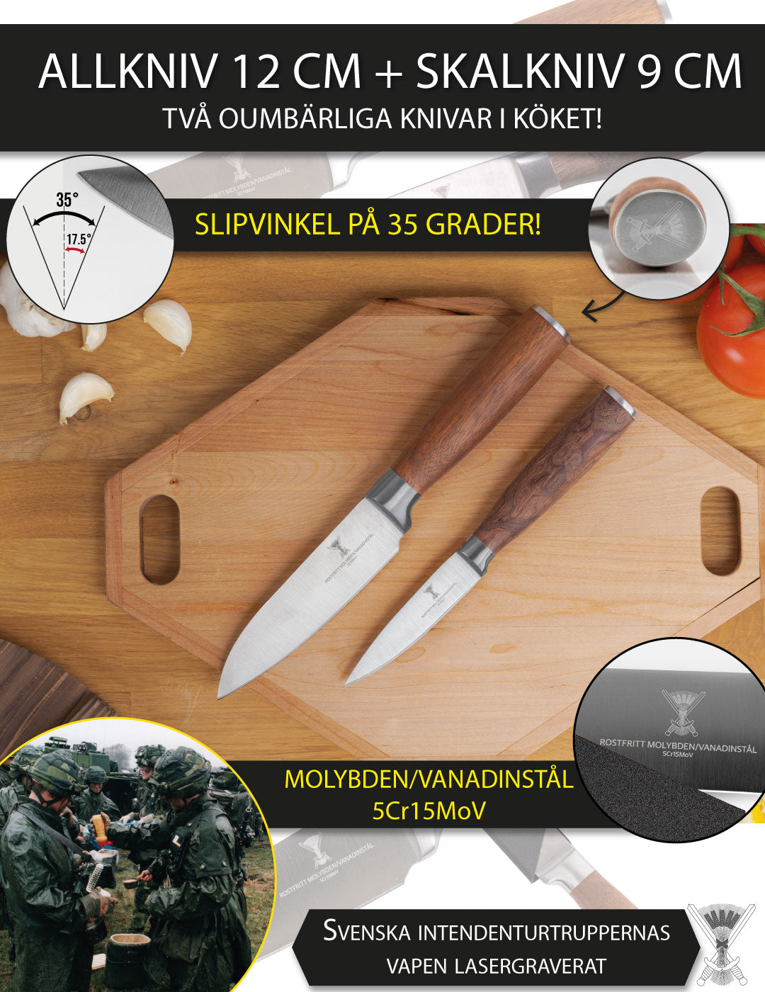 Allkniv 12 cm + Skalkniv 9 cm SKARPT LÄGE