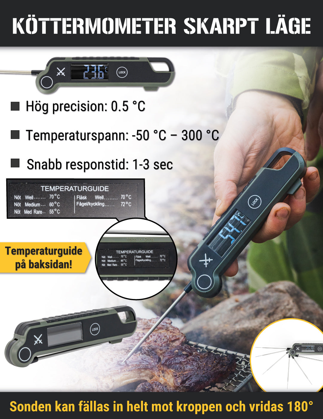 Köttermometer Skarpt läge