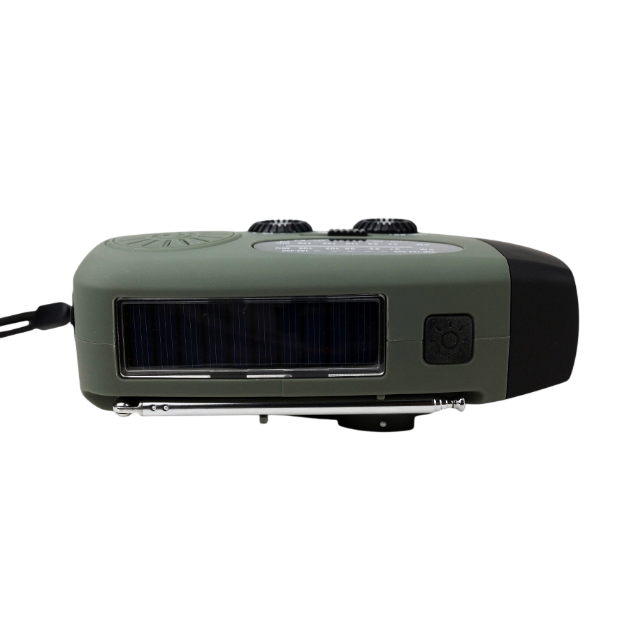 Nödradio med dynamovev, solceller och powerbank