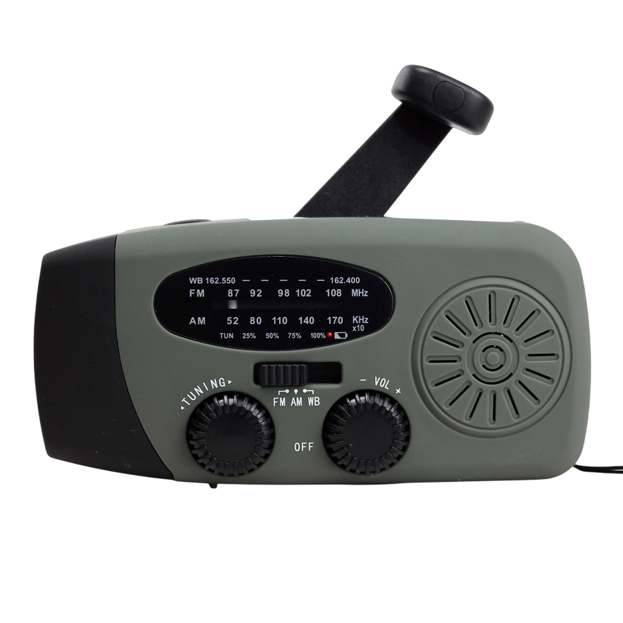 Nödradio med dynamovev, solceller och powerbank