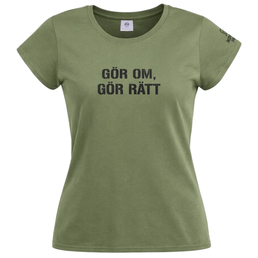 T-shirt dam armégrön vuxen med tryck "Gör om, gör rätt"
